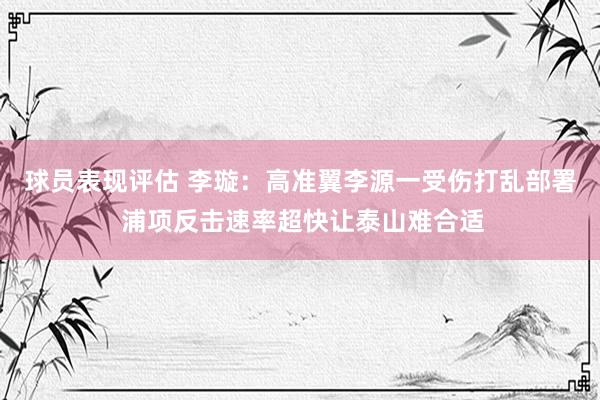 球员表现评估 李璇：高准翼李源一受伤打乱部署 浦项反击速率超快让泰山难合适