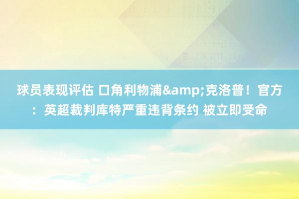 球员表现评估 口角利物浦&克洛普！官方：英超裁判库特严重违背条约 被立即受命