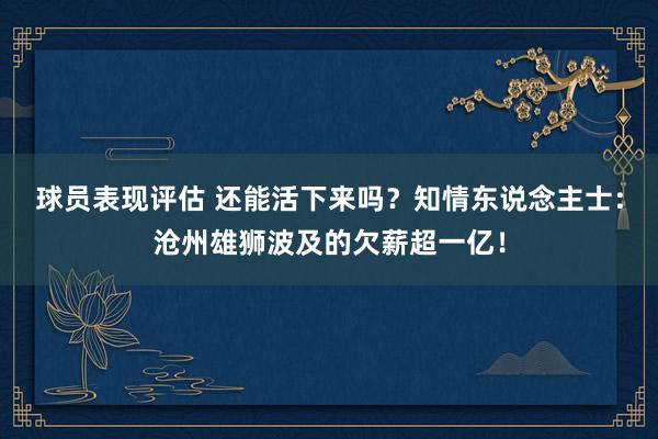 球员表现评估 还能活下来吗？知情东说念主士：沧州雄狮波及的欠薪超一亿！