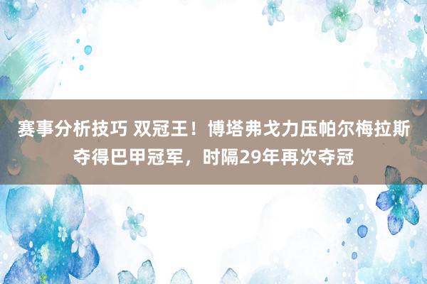 赛事分析技巧 双冠王！博塔弗戈力压帕尔梅拉斯夺得巴甲冠军，时隔29年再次夺冠