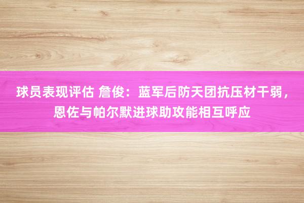 球员表现评估 詹俊：蓝军后防天团抗压材干弱，恩佐与帕尔默进球助攻能相互呼应